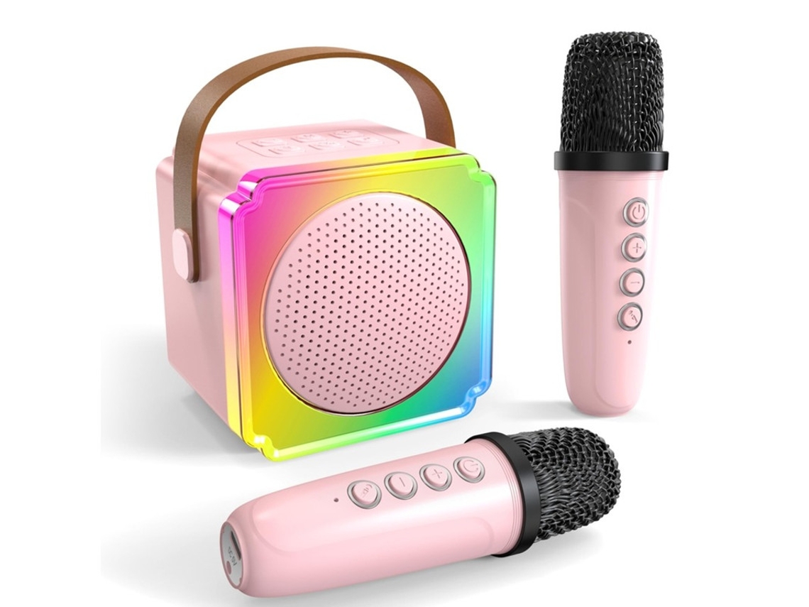 Mini máquina de karaoke para niños, máquina de karaoke portátil con 2 micrófonos inalámbricos y luces musicales para regalos de fiesta en casa Yizhood