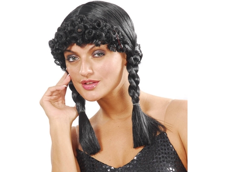 Peluca RUBIES negra con trenzas y flequillo