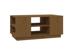 Mesa De Centro Con Estantes Diseño Moderno 90 X 49 X 40,5 Cm Madera Maciza De Pino Marrón Dec039505