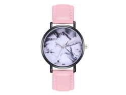 Reloj De Cuarzo Para Hombre Y Mujer Con Correa De Cuero Pu Dial Redondo Casual Rosa