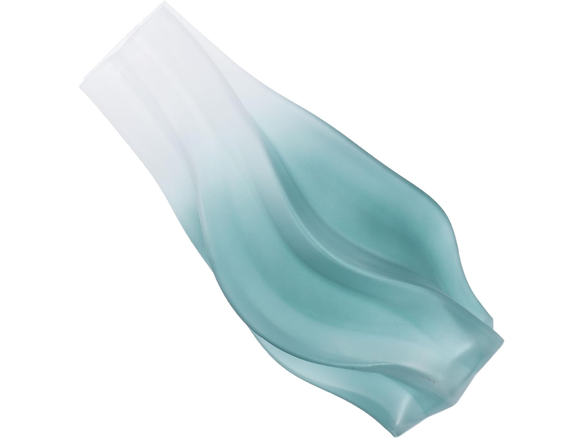 Elegante Jarrón De Diseño En Cristal Verde Esmerilado Con Un Fino Acabado, Ideal Para Arreglos Florales.