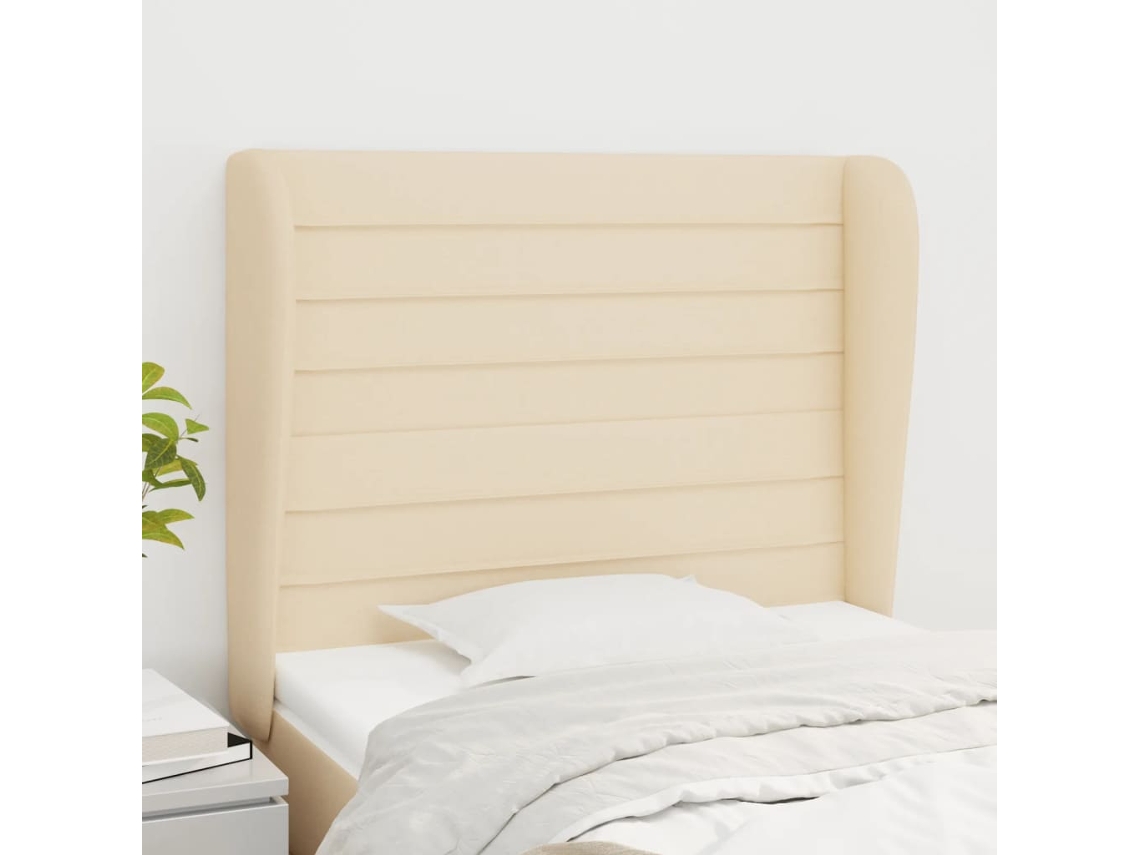Cabecero Con Orejas De Tela Color Crema 103x23x118/128 Cm