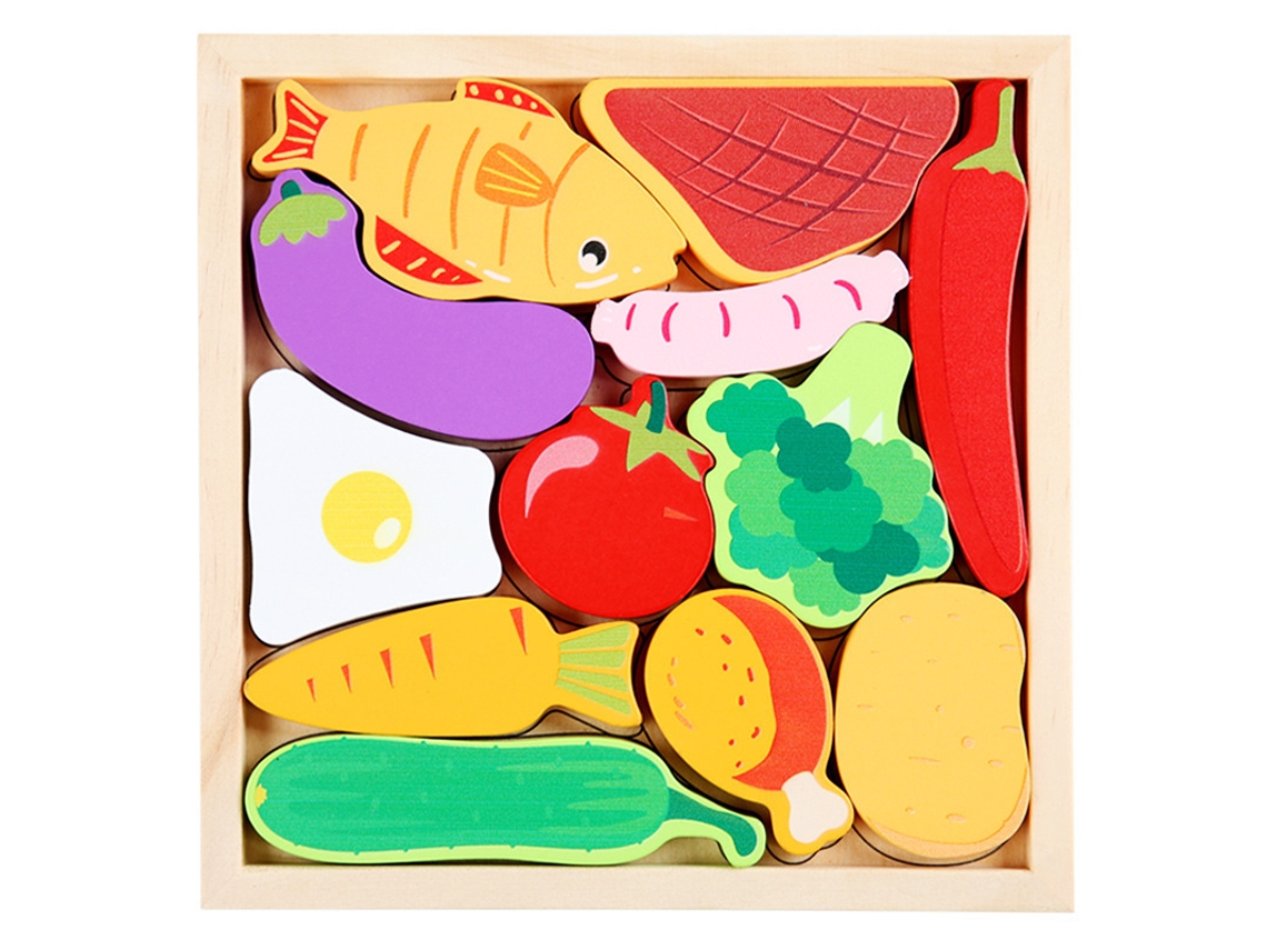 Juguetes de madera para niños con bloques de construcción de dibujos animados MDUG (verduras)