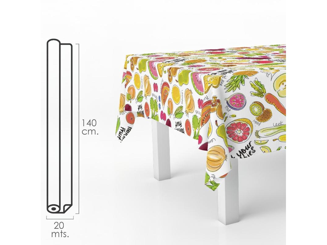 Mantel Hule Rectangular Frutas Fantasia. Impermeable Antimanchas PVC 140 cm x 20 metros. Rollo Recortable. Interior y Exterior ORYX