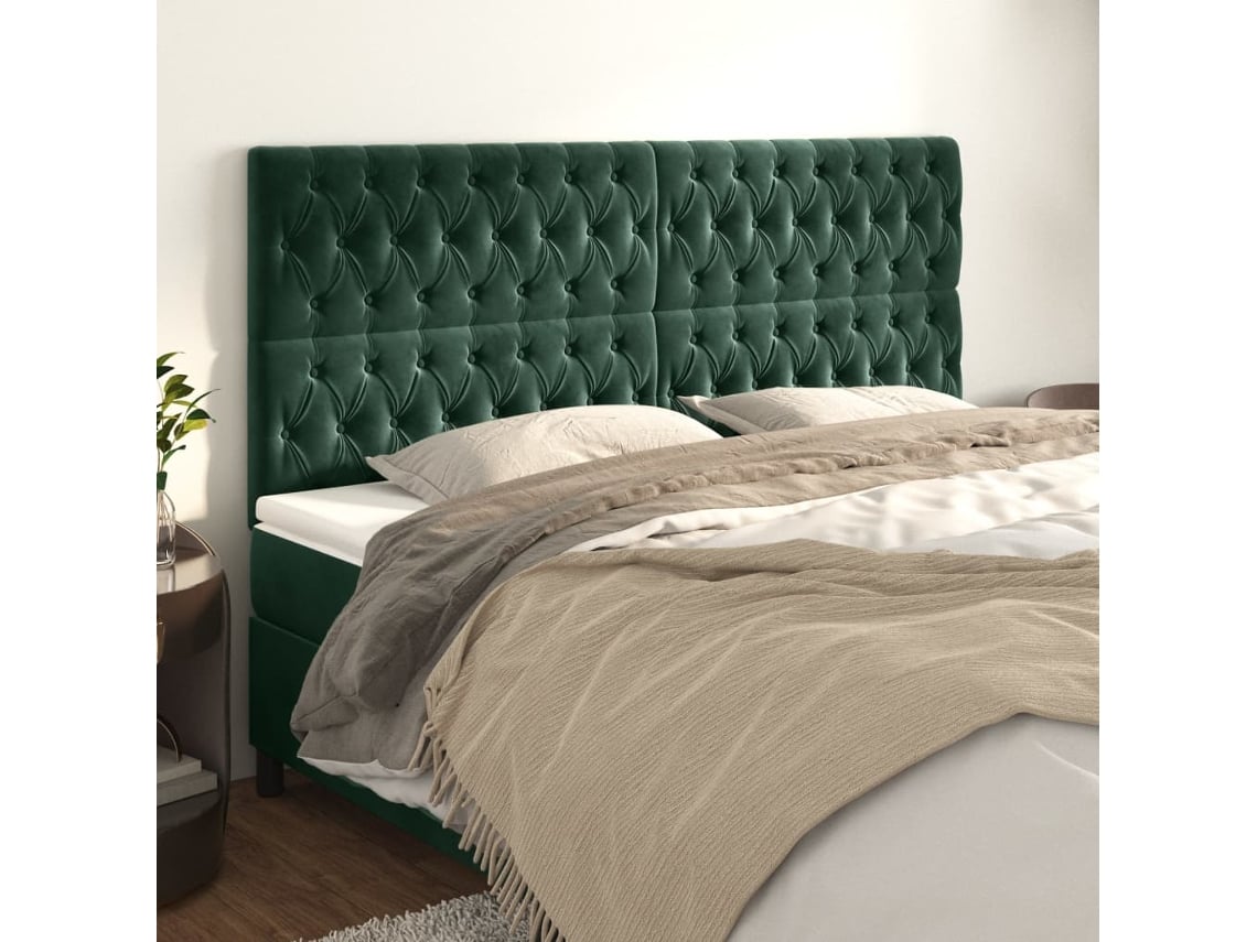 Cabeceros 4 Unidades De Terciopelo Verde Oscuro 100x7x78/88 Cm