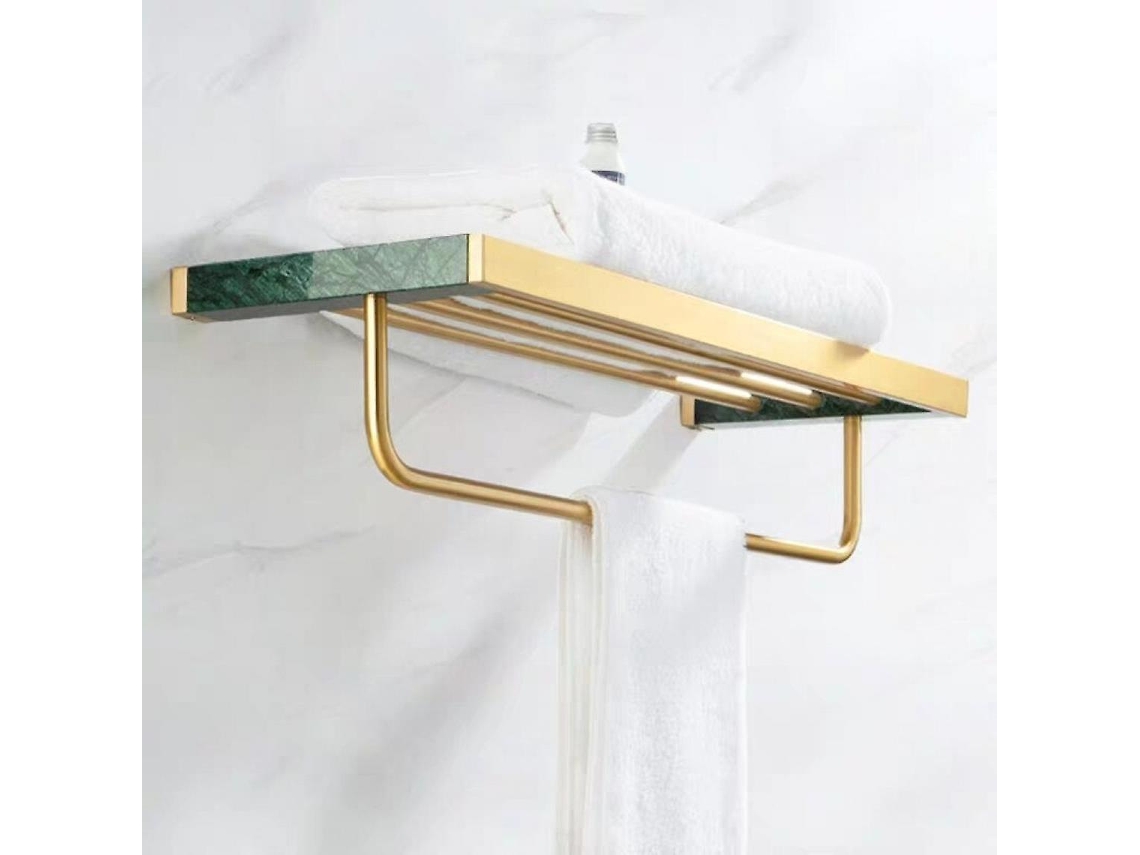 Toallero de mármol verde, latón antiguo, toallero de baño de lujo, estantes, toallero de baño Gusshious (verde)