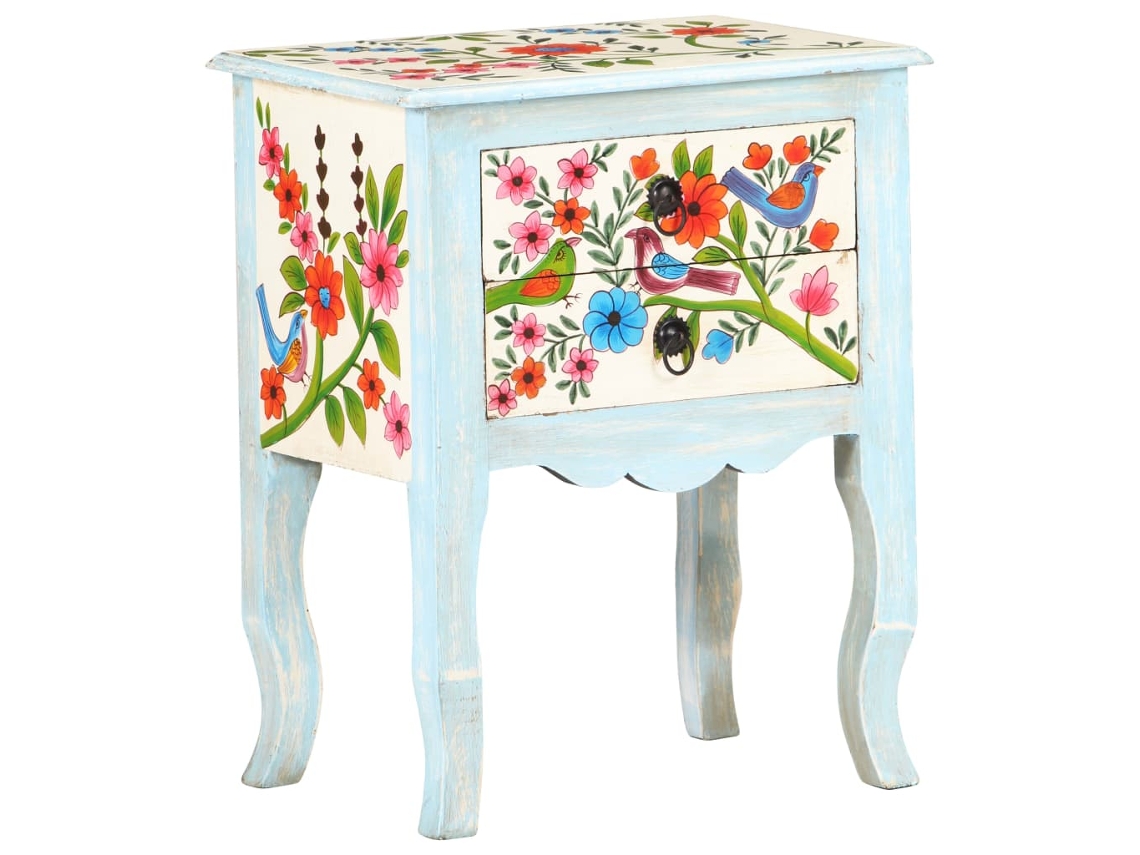 Maison Exclusive - Mesita De Noche Pintada A Mano Madera Maciza Mango 40x30x50 Cm