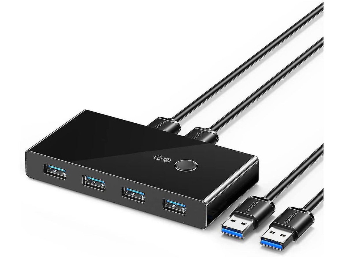 Conmutador USB 3.0 de 4 puertos (2 unidades, 2 entradas y 4 salidas) para impresora, teclado, etc. Incluye 2 cables USB 3.0 (negro) Bestvite
