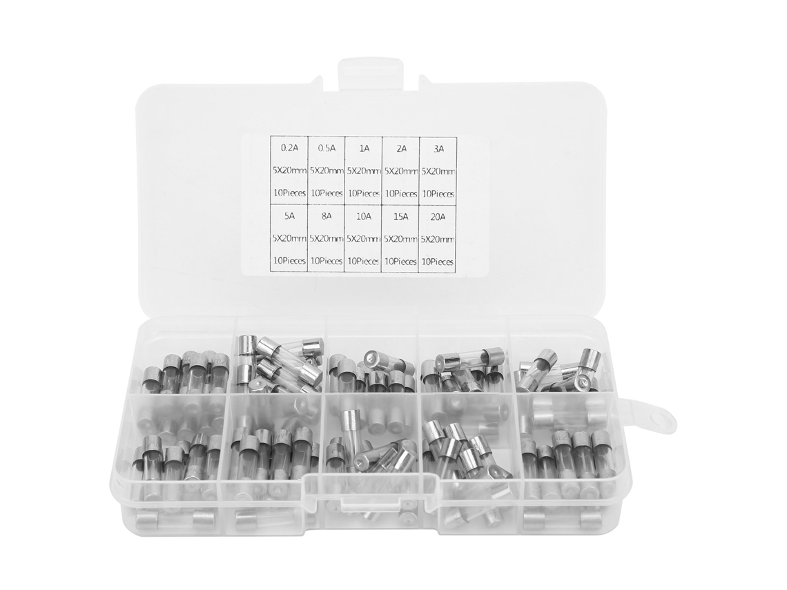 Kit surtido de alambre de vidrio, 100 piezas, 5x20 mm, 0,2-20 amperios, suministros industriales.