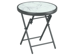 Mesa auxiliar plegable para exteriores, cristal templado, 45x45 cm, blanca.