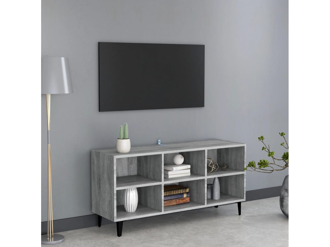 Mueble de Armario Tv con Patas en Metal 103,5X30X50 Cm Sonoma Gris