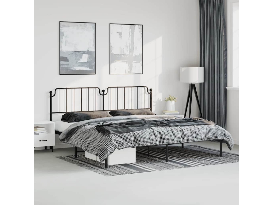 Estructura Cama Sin Colchón Con Cabecero Metal Negro 193x203 Cm