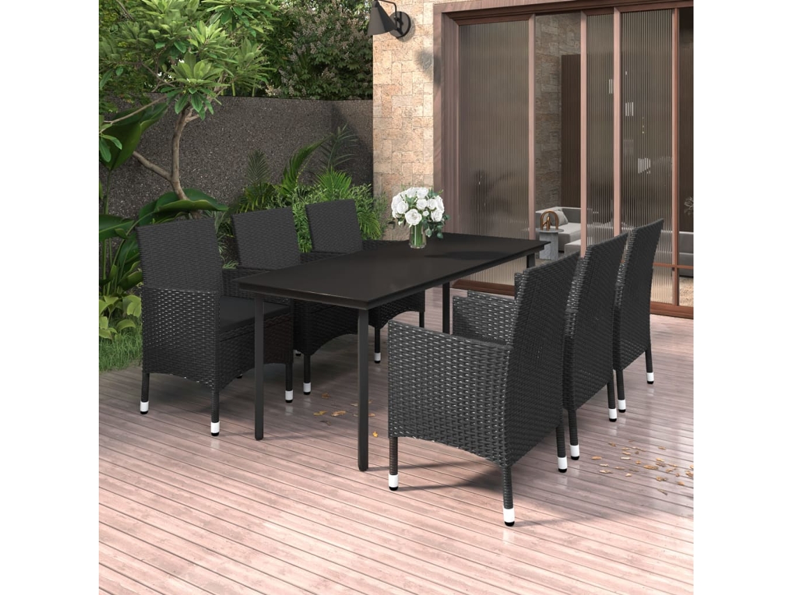 Juego de comedor de jardín de 7 piezas con cojines de mimbre y cristal de DKD Home Decor