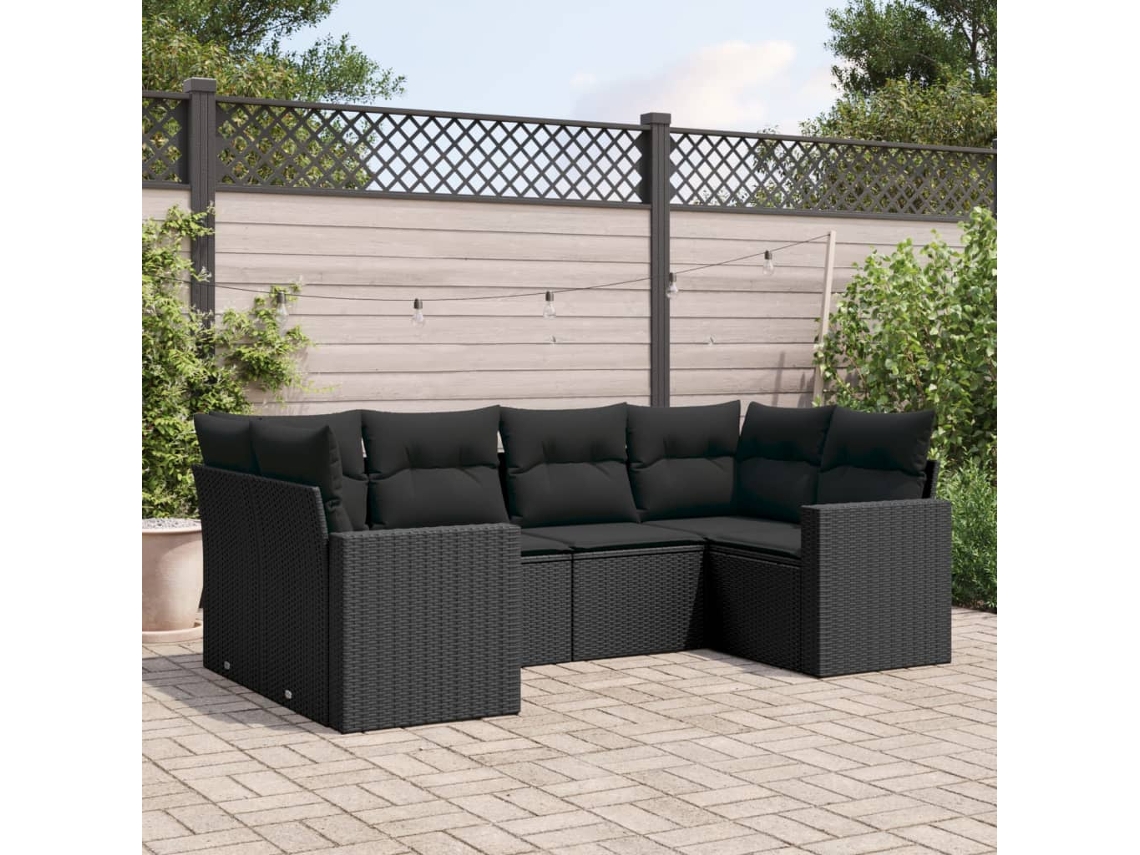Conjunto de sofás de jardín de 6 piezas DKD Home Decor con cojines de mimbre negros