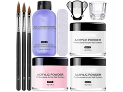 Kit de uñas acrílicas en polvo Rebe con líquido y pincel - Herramientas de manicura para extensiones y decoración de uñas