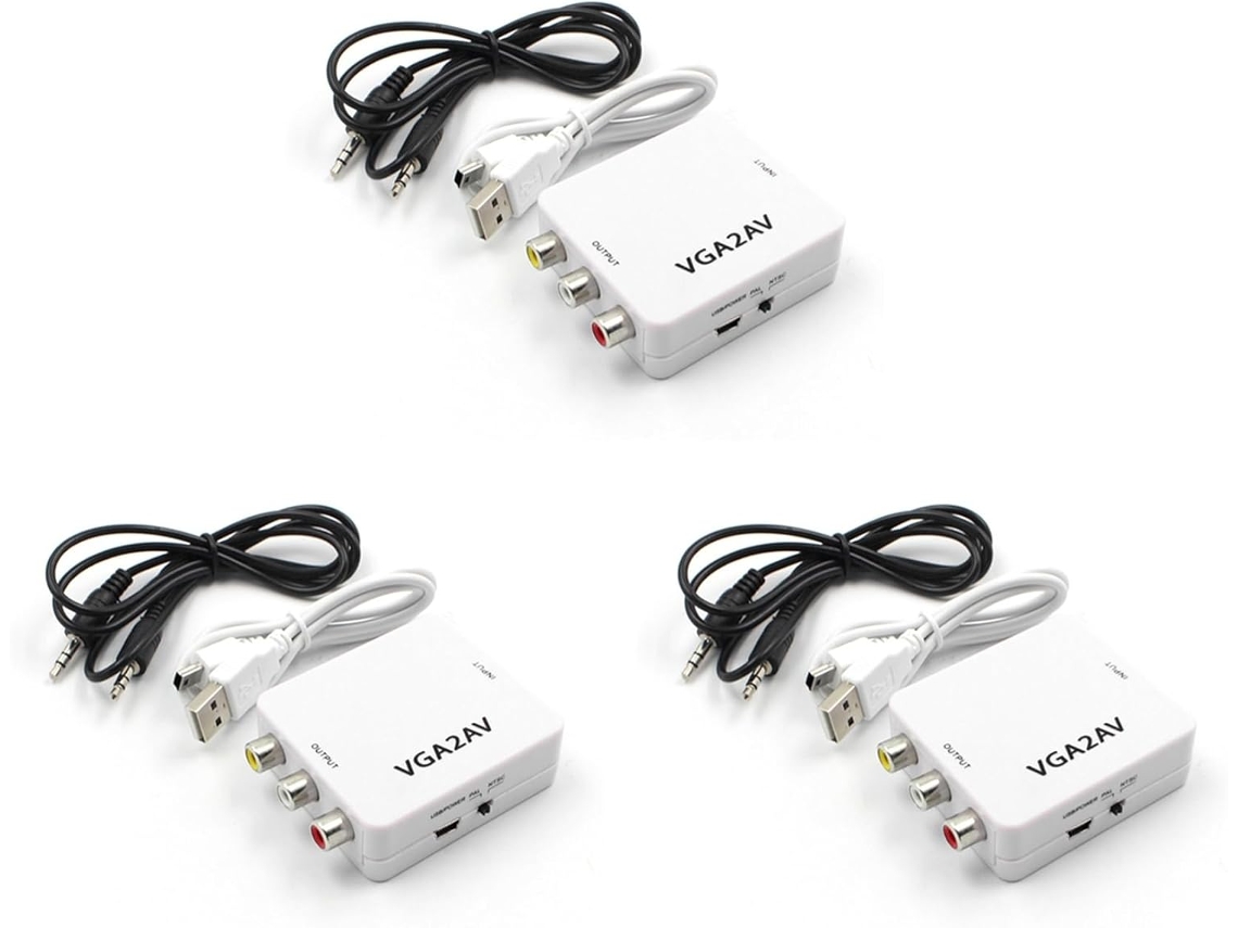 Adaptador Convertidor Escalador 3x Mini Vga A Av Compatible Con 1080p Vga2av Pc Tv Computadora Hd