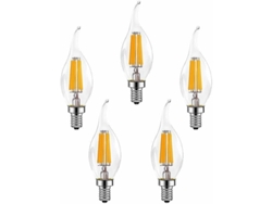 5 Bombillas Led De Filamento E14 De 6w, Regulables, 600lm, Luz Blanca Cálida 2700k, C35, Clase Energética A++.
