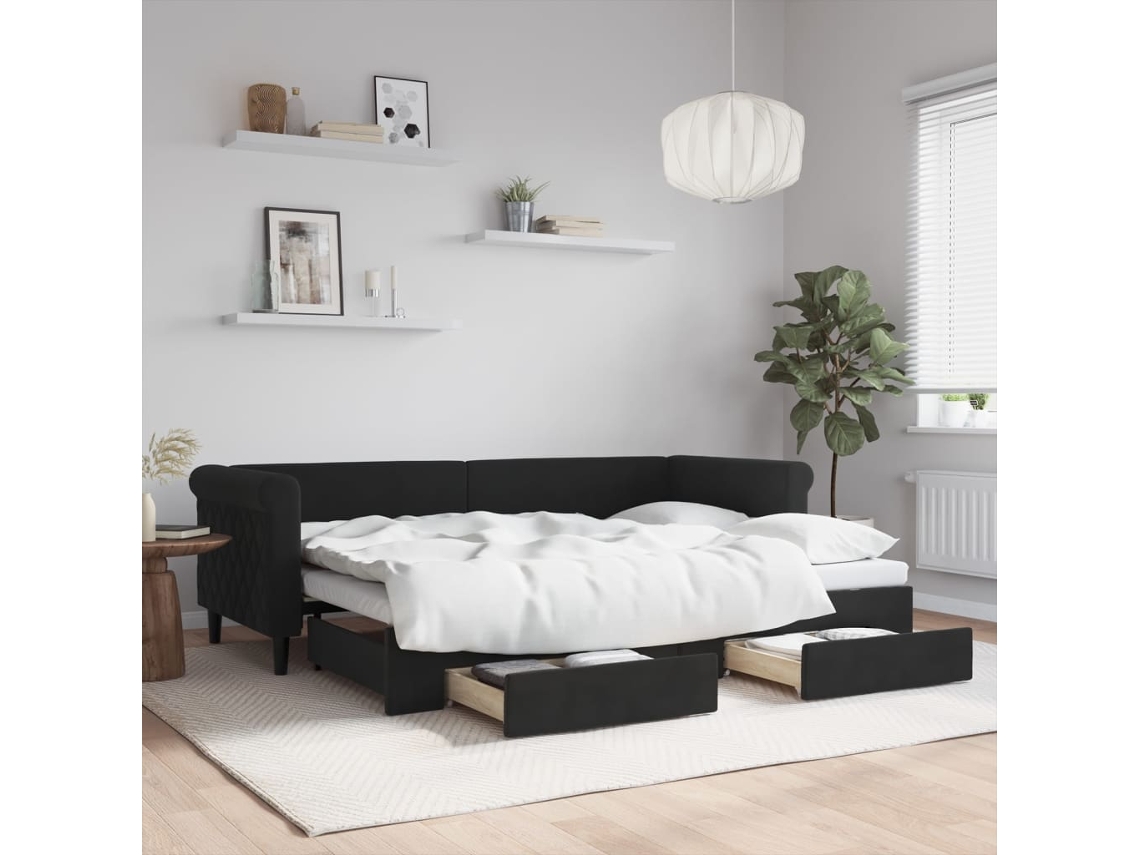 Sofá Cama Nido Con Cajones Terciopelo Negro 80x200 Cm