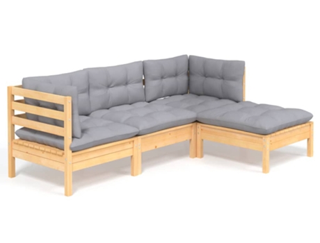 Conjunto 4 de muebles de jardín VIDAXL y cojines madera de pino