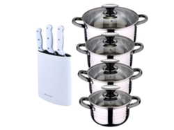Batería De Cocina Ø16ø18ø20ø24 Cm De Acero Inoxidable Dina San Ignacio (8 Piezas) Con Cuchillos Con Tacoma