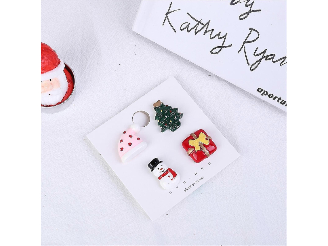 Broche navideño de resina con gorro de muñeco de nieve, árbol y caja de regalo. Hengjian