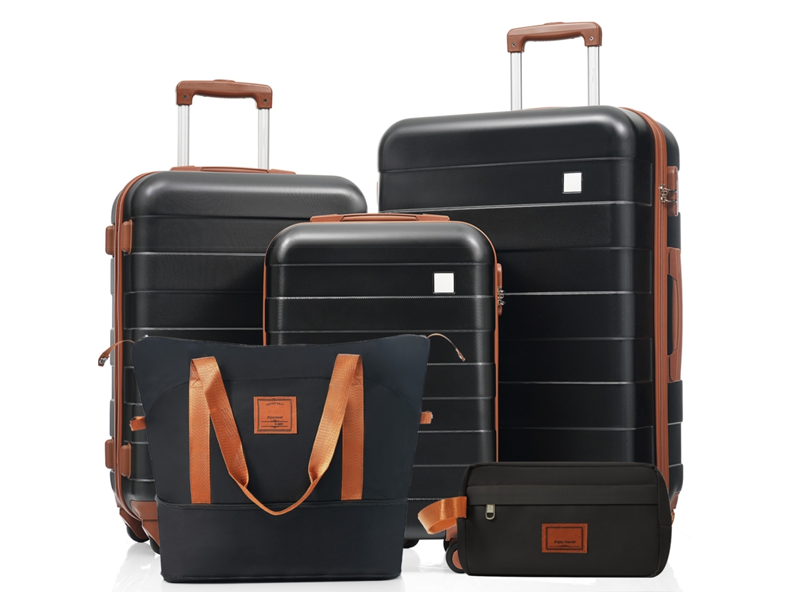 Juego de maletas ABS ML-XL con ruedas giratorias, cerradura integrada y neceser, color negro.