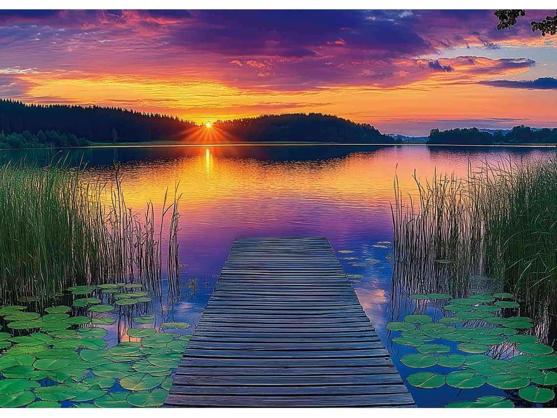 Rompecabezas De 1000 Piezas Para Adultos Con Paisaje Escénico Y Atardecer. Rompecabezas De 1000 Piezas Con Canoa Y Lago (azul).