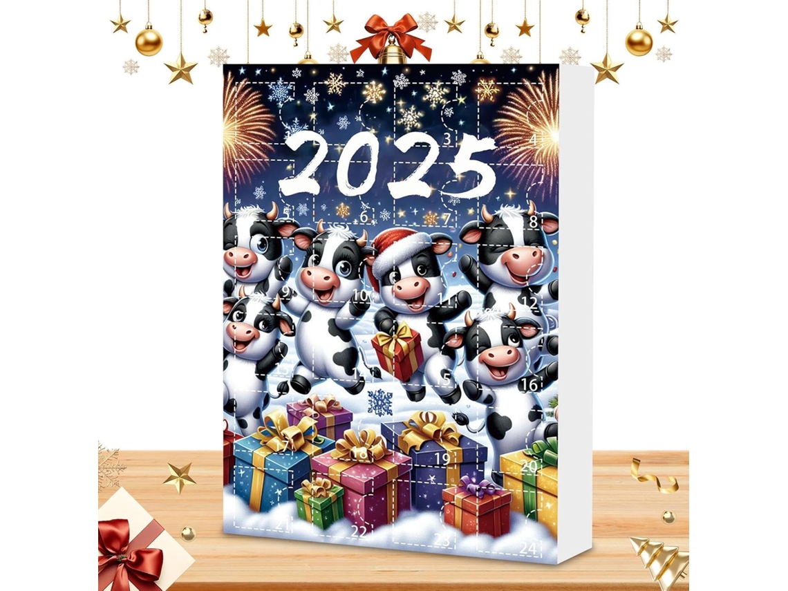 Calendário De Natal– Contagem Regressiva Para O Advento 2025| Design Em Acrílico“ Velho E Vaca”| Contém 24