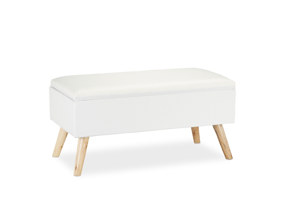 Banco Relaxdays Estofado Com Arrumação, Pernas De Madeira, Baú Em Tecido, A X L X P: 39,5 X 79,5 X 39,5 Cm, Branco