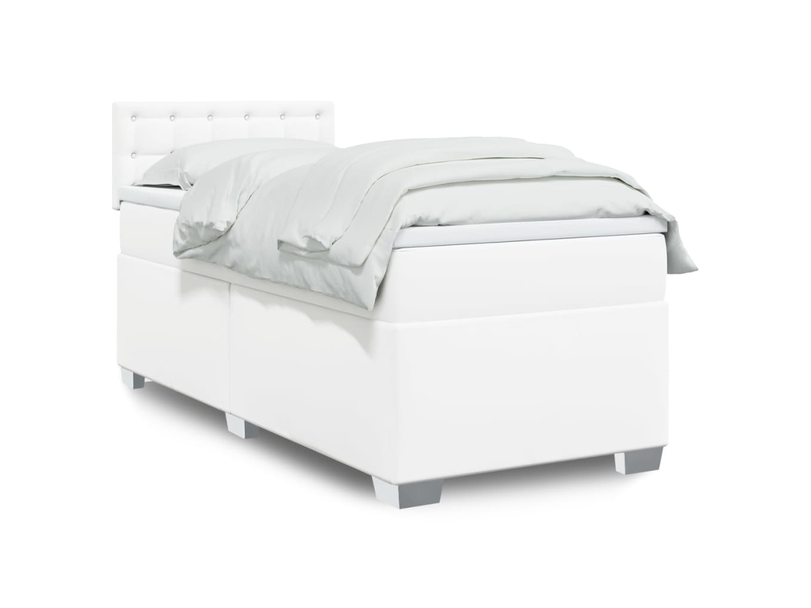 Cama Box Spring Con Colchón Cuero Sintético Blanco 90x190 Cm