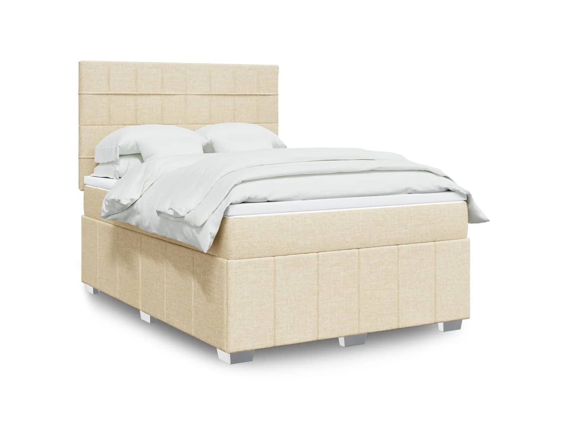 Cama Box Spring Con Colchón Tela Color Crema 140x200 Cm