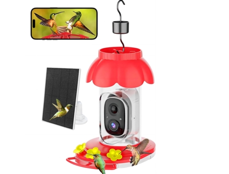 Comedero inteligente para colibríes con cámara, comederos inalámbricos para pájaros para ver vídeos al aire libre, cámara AI con captura automática...