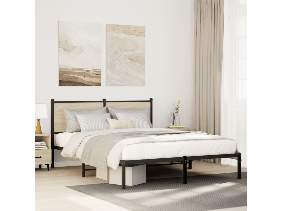 Estructura De Cama Sin Colchón Metal Roble Sonoma 150x200 Cm