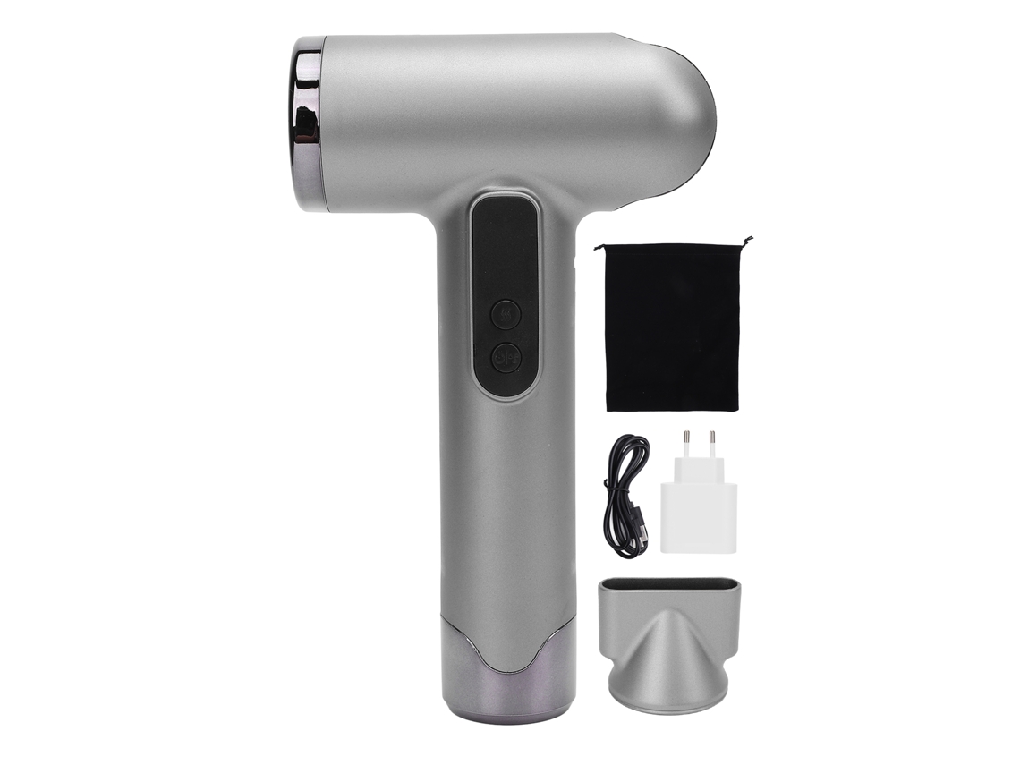 Secador De Pelo Inalámbrico Portátil De 100000 Rpm, 200 W, Recargable Por Usb, Batería De 15000 Mah, Bajo Nivel De Ruido, Color Plata, Enchufe Europeo.