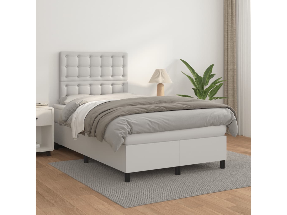 Cama box spring con colchón cuero sintético blanco 120x200 cm