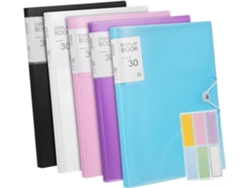 Carpeta De 5 Hojas Con Bolsillos Transparentes Para Documentos, Color Negro, Azul Y Rosa.