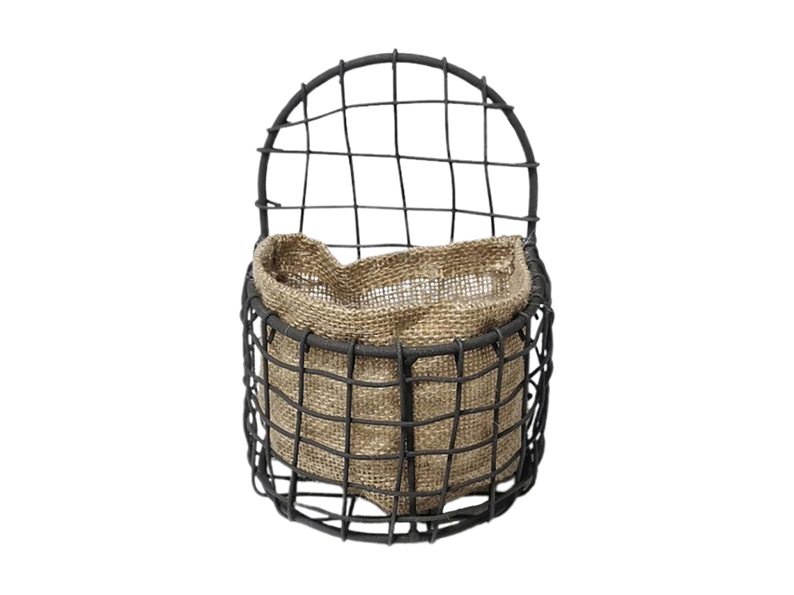 Cesta de pared semicircular, hierro, bolsa de lino, estilo retro, Worten