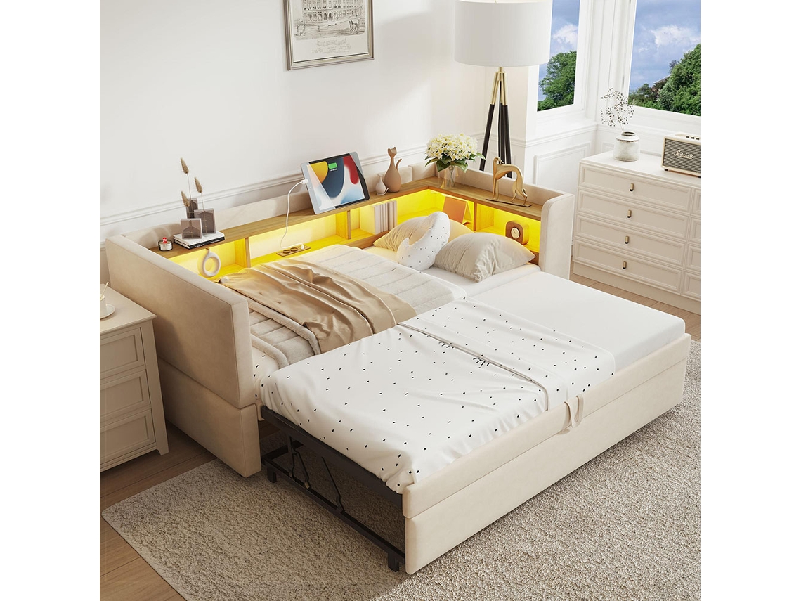 Sofá Cama Individual Tapizada Multifuncional Gutent Madera Beige (180x190cm)