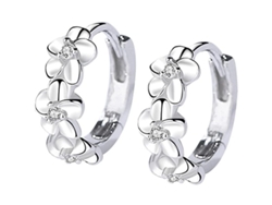 Pendientes de aro de plata 925 para mujer y niña, modelo 2026, con ramitas de flores y pequeñas y bonitas circonitas cúbicas.