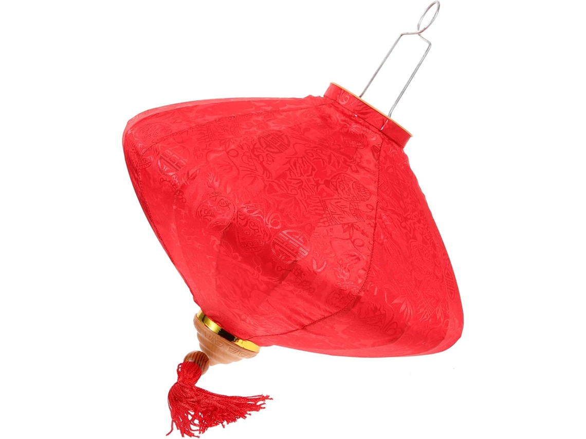 Farol colgante decorativo vietnamita, rojo con estampado floral, ideal para festivales, bodas y uso en exteriores.
