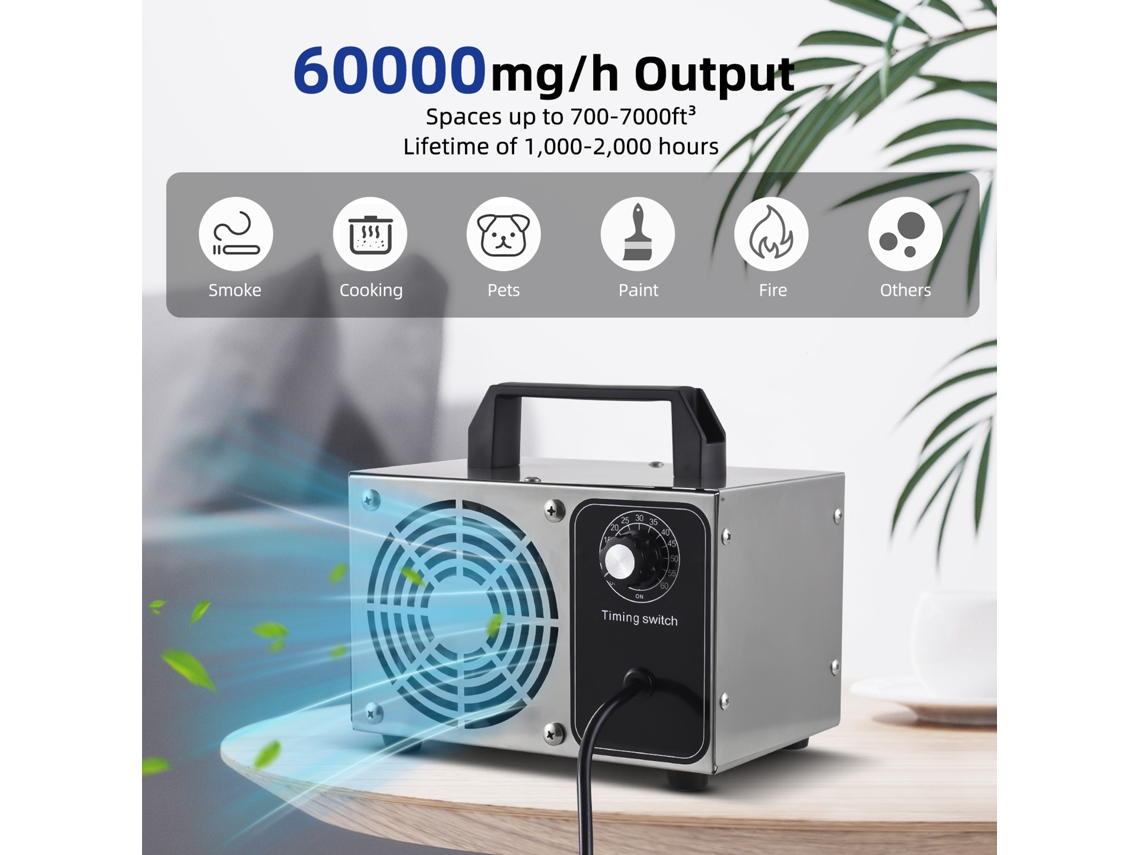Generador De Ozono 60000mg/h Purificador De Aire Eliminador De Olores Portátil Para Hogar, Coche Y Mascotas