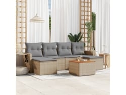 Conjunto de sofá de jardín de 7 piezas con cojines, mimbre beige mixto, DKD Home Decor