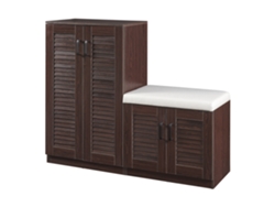 Mueble zapatero Løten banco 9 compartimentos para 18 pares MDF 97 x 120 x 36 cm - Efecto wengué [EN.CASA]