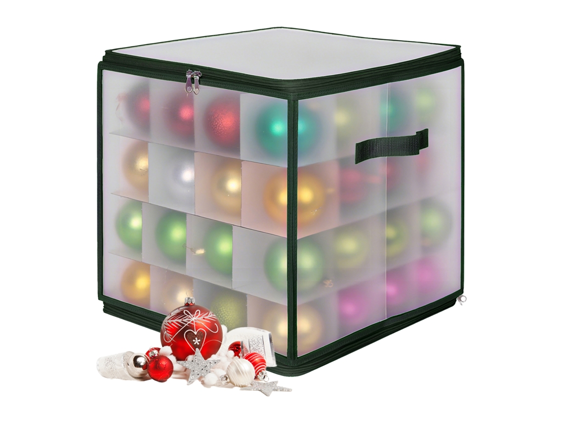 Caja De Almacenamiento Para Bolas De Navidad Relaxdays, 64 Bolas, 36 X 36 X 36 Cm, Plástico, Cartón, Caja Verde.