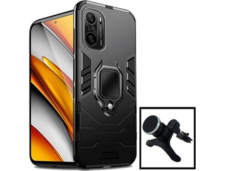 Kit Carcasa y Soporte Magnético Reforzado Xiaomi Poco F3 PHONECARE 3X1 Military Defender Negro