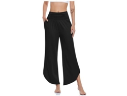 2026-pantalones Yoga De Pierna Ancha Para Mujer De Cintura Alta Confortables Con Bolsillos S Negro