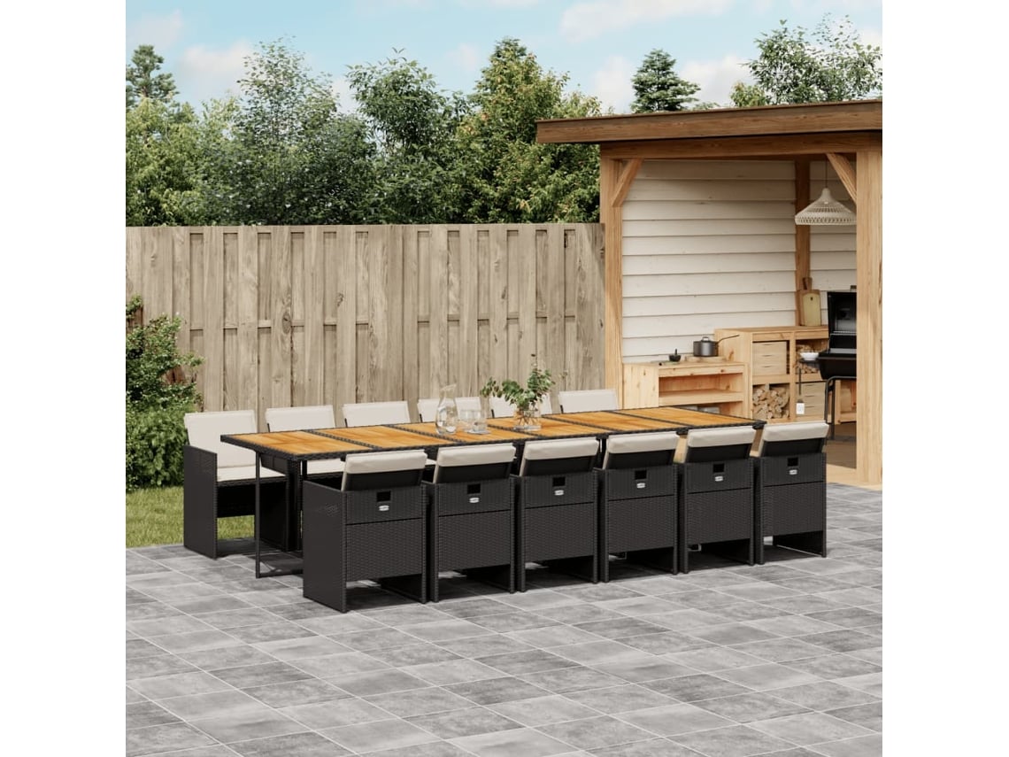 Juego de comedor de jardín de 13 piezas con cojines en mimbre sintético negro de DKD Home Decor