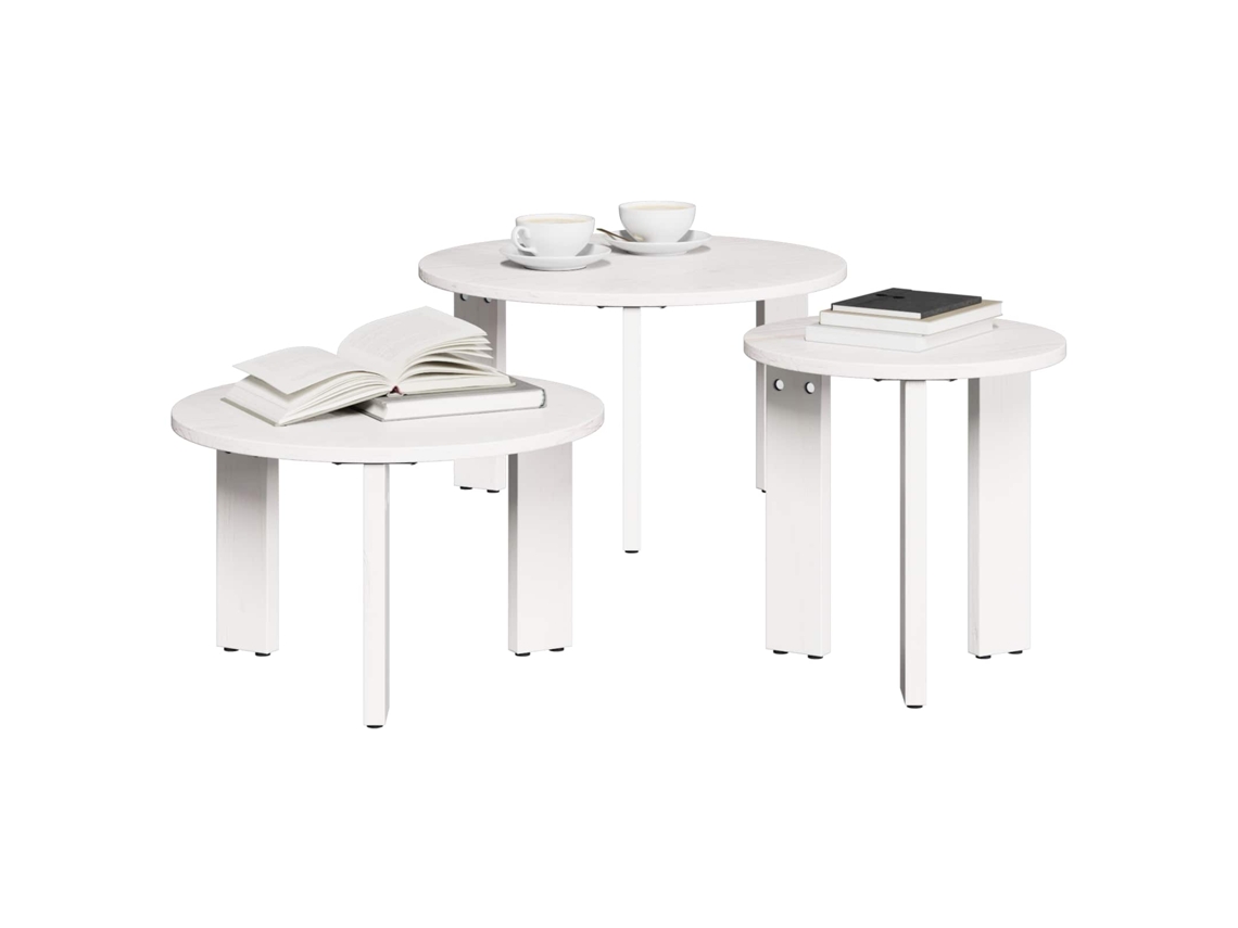 Mesa de centro de madera maciza de pino blanco, 3 piezas HARLANV1