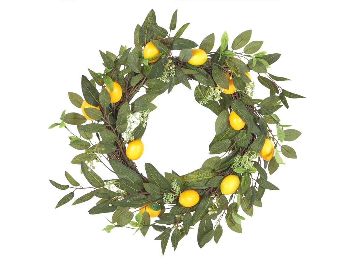 Corona de flores artificiales con detalles en amarillo BELIANI Lenrun fabricada en material sintético verde 50X50