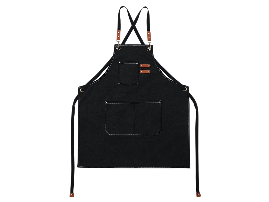 Delantal De Cocina De Lona De Algodón Con Gran Bolsillo Y Espalda Cruzada Ajustable